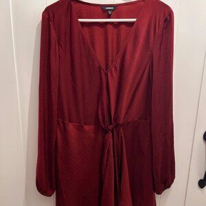 Express Satin Midi Dress, Front Tie, LG